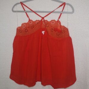 NWT AKAIV Womens Orange Eyelet Trim Top in Sz (M)